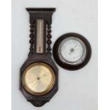 Aneroid Barometers ; an oak cased Dolland barometer with alcohol thermometer , barleytwist columns
