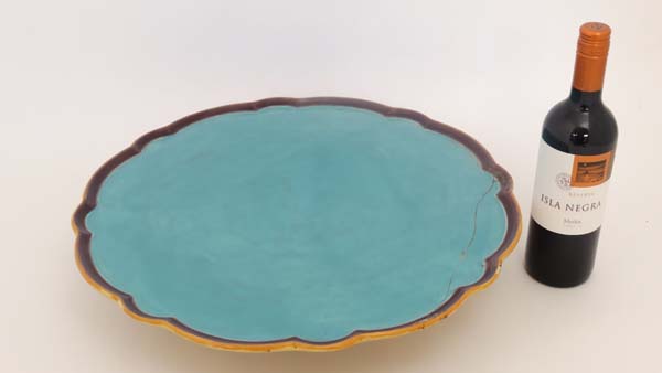 A large late 19thC Mintons majolica tazza. Impressed factory marks to base. The turquoise dish - Image 13 of 20