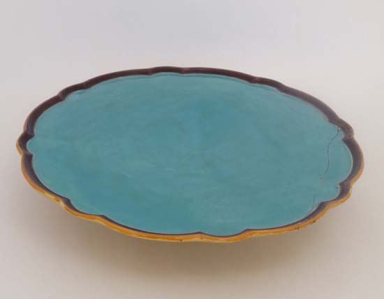 A large late 19thC Mintons majolica tazza. Impressed factory marks to base. The turquoise dish - Image 12 of 20