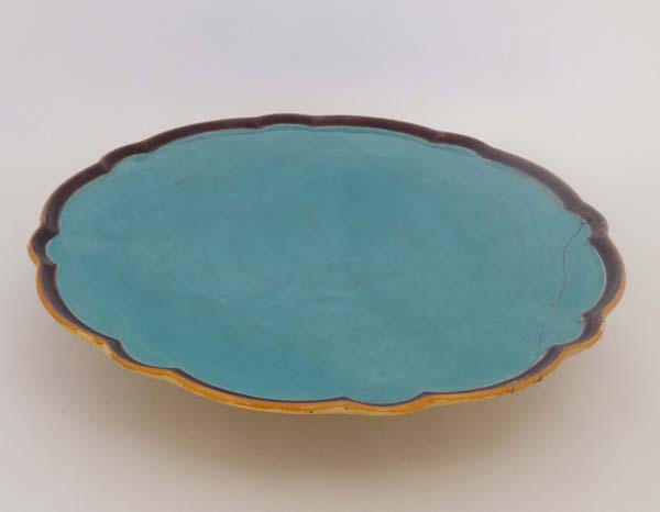 A large late 19thC Mintons majolica tazza. Impressed factory marks to base. The turquoise dish - Image 3 of 20