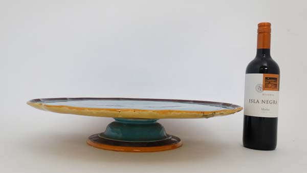 A large late 19thC Mintons majolica tazza. Impressed factory marks to base. The turquoise dish - Image 6 of 20