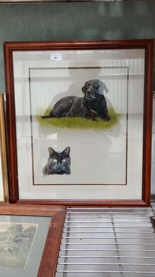 Dogs: Ashley R Boon (1959-)
Gouache
Flicker + Misty ' portraits of a black Labrador and a cat
Signed - Image 4 of 5