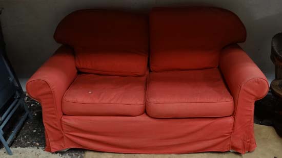 2 x red armchairs & sofa CONDITION: Please Note -  we do not make reference to the condition of lots - Image 2 of 2