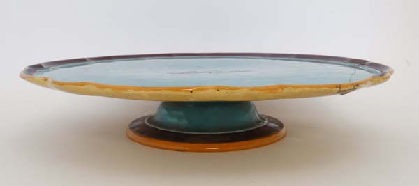 A large late 19thC Mintons majolica tazza. Impressed factory marks to base. The turquoise dish - Image 4 of 20