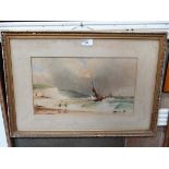 H J Stewart 1882
Watercolour
Landing fishing boats in a blustery day on the south coast 
Signed