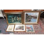 Two framed needleworks + 2 framed prints + watercolour (5) CONDITION: Please Note -  we do not