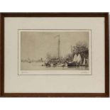 M E Tims early XX
Etching
' Tjalken ' moored Dutch barges
Aperture 5 1/4 x 8 1/4"
 CONDITION: Please
