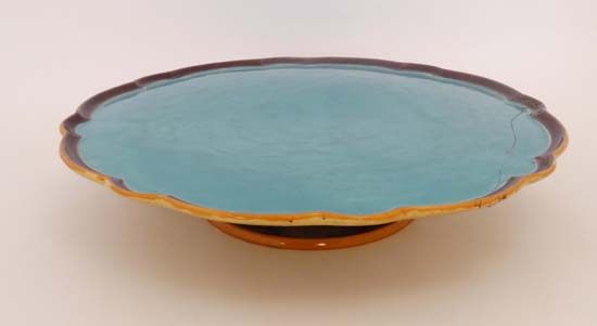 A large late 19thC Mintons majolica tazza. Impressed factory marks to base. The turquoise dish - Image 8 of 20