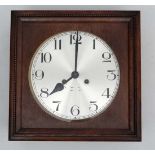 Circa 1920s Oak Cased 8 Day Striking Wall Clock : an oak cased 9" clock striking on a coiled gong