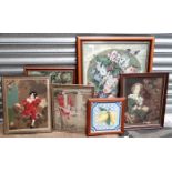 Six framed needle work pictures