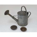 An antique garden Galvanised watering can with copper rose ( and two spare pierced copper