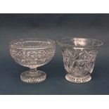 Glass crystal : a cut glass pedestal bowl with hobnail decoration together with a lead crystal vase.