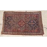 Rug / Carpet : an antique Caucasian rug , a flat weave woollen rug with some loose ends verso ,