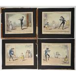 After George Cruikshank, 
Set of 4 hand coloured engravings , 
' The Dancing Lesson Part 1,2,3,4 '
'