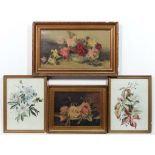 M Thiern c. 1900,
Oil on canvas plus another and 2 watercolours (4),
Still life of flowers ,
One