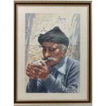 D Vassillian XXI Greek,
Watercolour,
A Greek gentleman lighting a cigarette,
Signed lower right,