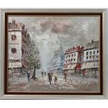 Gervais XX,
Oil on board,
A french street scene with figures,
Signed lower right,
19 1/2 x 23 1/