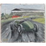 H Surreil ? 1955,
Oil on canvas,
Racing cars of the period on a circuit ,
Signed and dated ' May