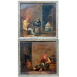 XVIII Dutch School,
Oil on panel , a pair,
Interior scenes with figures wearing hats smoking and