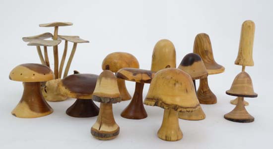 12 assorted toadstool groups made from turned wood. Some signed, to include toadstools made from - Image 5 of 7