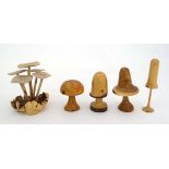 12 assorted toadstool groups made from turned wood. Some signed, to include toadstools made from