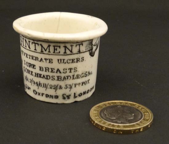 A small ointment pot for 'Holloways ointment' for the cure of gout and rheumatism, inveterate