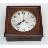 Circa 1920s Oak Cased 8 Day Striking Wall Clock : an oak cased 9" clock striking on a coiled gong