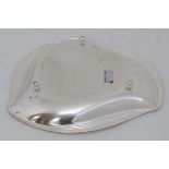 A WMF Ikora centrepiece Art Deco style three sided tray with three ball feet and surface burnishing.