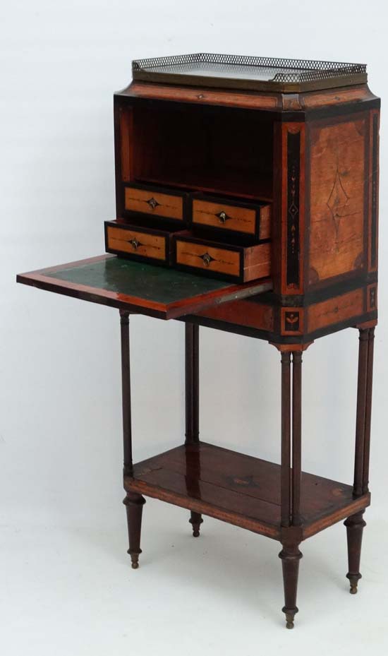 An 18thC Satinwood and mahogany Escritoire ith inlaid inset and butterfly decoration and having a - Image 5 of 6