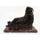 Ferdinand Barbedienne (1810-1892)
Patinated bronze sculpture on a rouge marble base,
Reclining