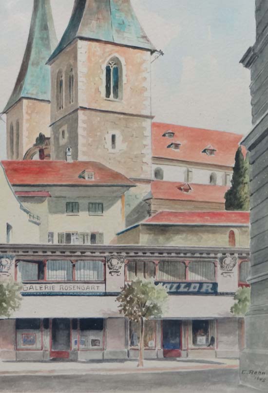 C. Rehn 1945 Switzerland,
Watercolour,
' Church of St. Leodegar, Lucerne , Switzerland ' with - Image 2 of 8