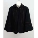 Vintage Retro Ladies finger length black wool cape with brown trim CONDITION: Please Note -  we do