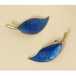 Norwegian Silver : A pair of silver gilt clip earrings formed as a naturalistic leaves with blue