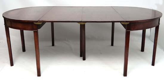 A c.1800 mahogany D-ended extended dining table comprising 2 demi lune tables and 2 leaves with - Image 6 of 6