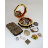 Assorted costume jewellery to include brooches, earrings etc together with a Liberty spectacle case