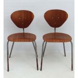 Vintage Retro : a pair of Danish Teak and painted tubular steel early retro four legged stacking