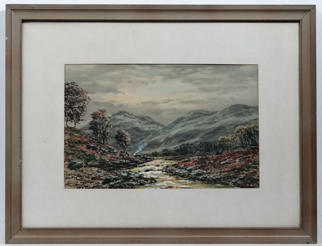 John Hamilton Glass (Active 1890-1925),
Watercolour and gouache,
Scottish Highland view, ' Glen