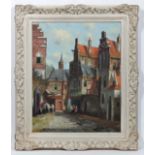 Helen Hoeven. Early XX Dutch,
Oil on canvas,
A Dutch street scene with figures,
Signed lower