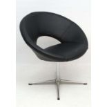 Vintage Retro : a Circular black faux leather style swivel pedestal chair in the 1950's style, 28