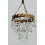 An early -mid 20thC 3-tier glass drop lustre bag light fitting. 6 3/4" diameter  CONDITION: Please
