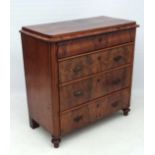 An Early - mid 19thC flame mahogany chest of drawers with quarter veneer to top and  comprising four