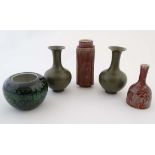 A collection of 5 Chinese ceramic vases and bowls, to include:  A pair of Chinese sage green Celadon