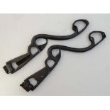 Equestrian: A pair of 17thC shanks from a wrought iron curb bit.  8 1/4'' long.  CONDITION: Please