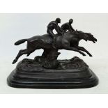 E. Loiseau XX 
A cast and patinated bronze
2 19thC National Hunt Jockeys on horse back, clearing a