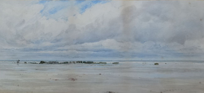 Charles S. Mottram XIX-XX Cornish?,
Watercolour,
Coastal scene with figures on a beach, shipping - Image 3 of 8
