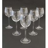 Wine / Hock Glasses : a set of 6 ( 5+1 ) green pedestal stem wine glasses, mostly circa 1900,