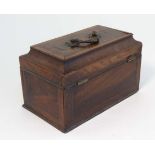 A late 18thC mahogany inlaid tea caddy, the lid opening to reveal a three section interior and a