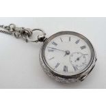 Silver Pocket Watch : a .935 silver  engraved case pocket watch with a seconds dial at 6 ,minute