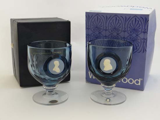 Wedgwood Glass : a Winston Churchill Cameo goblet and a HRH The Prince of Wales goblet , both