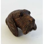 A c.1900 novelty stick / cane top in the form of a rough haired German Pointer dog with glass